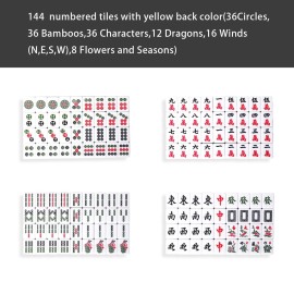 Jongyance Chinese Mahjong Set, Large Mahjong Tiles Set with Yellow Back Color Tiles, Red Case, Chinese Mahjong Game Set (Majiang, )