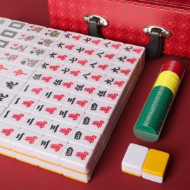 Jongyance Chinese Mahjong Set, Large Mahjong Tiles Set with Yellow Back Color Tiles, Red Case, Chinese Mahjong Game Set (Majiang, )