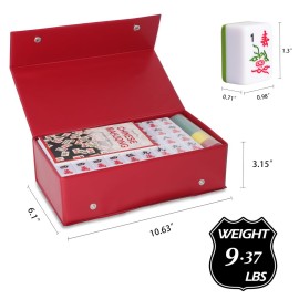 Jongyance Chinese Mahjong Set, Large Mahjong Tiles Set with 144 Green Back Color Tiles, Red Case, Chinese Mahjong Game Set (Majiang, ) Jongyance Chinese Mahjong Set, Large Mahjong Tiles Set with 144 Green Back Color Tiles, Red Case, Chinese Mahjong Game Set (Majiang, )