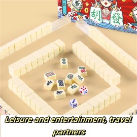 Ptazucv Chinese Mahjong Set, Traditional Majong Sets Chinese144PCS Mini Mahjong Tiles and 4Pcs Mahjong Rack,Portable Outdoor Mahjong Game Set