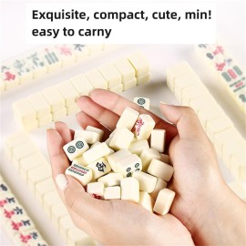 Ptazucv Chinese Mahjong Set, Traditional Majong Sets Chinese144PCS Mini Mahjong Tiles and 4Pcs Mahjong Rack,Portable Outdoor Mahjong Game Set