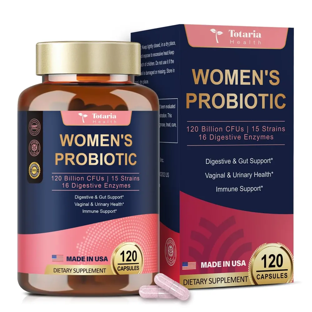 Totaria Probiotics for Women, 120 Billion Women Probiotic, Digestive Enzymes & Prebiotics, with Akkermansia, Cranberry, D-Mannose, for Gut, Vaginal, Urinary, Immune, PH Balance, 120 Vegan Capules Totaria Probiotics for Women, 120 Billion Women Probiotic, Digestive Enzymes & Prebiotics, with Akkermansia, Cranberry, D-Mannose, for Gut, Vaginal, Urinary, Immune, PH Balance, 120 Vegan Capules
