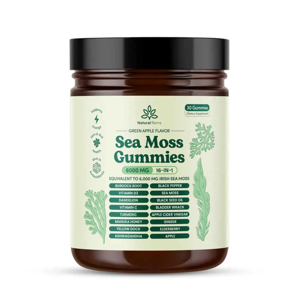 Natural Rems Sea Moss Gummies 16-in-1 - Ashwagandha Black Seed Oil Bladder Wrack Turmeric Vitamin C & D3 with Manuka Burdock Root Dandelion Yellow Dock Elderberry Apple Cider Vinegar (Green Apple) Natural Rems Sea Moss Gummies 16-in-1 - Ashwagandha Black Seed Oil Bladder Wrack Turmeric Vitamin C & D3 with Manuka Burdock Root Dandelion Yellow Dock Elderberry Apple Cider Vinegar (Green Apple)