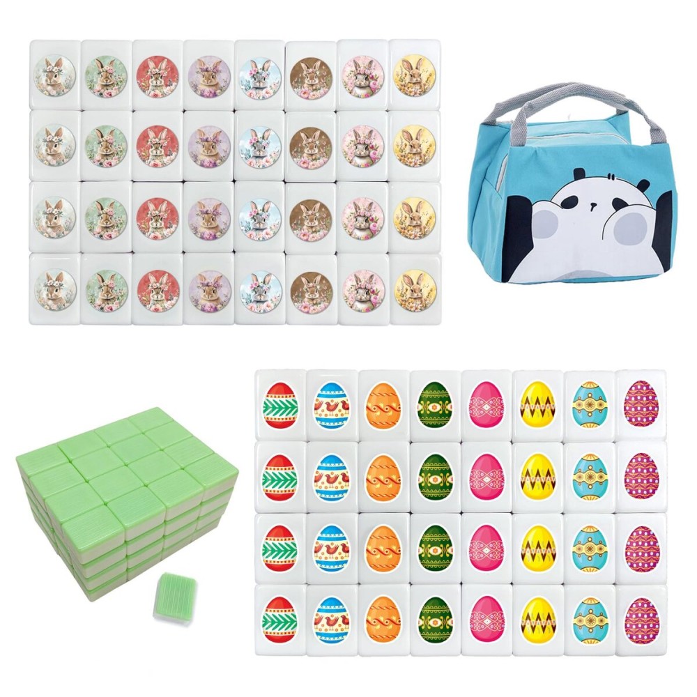 Hoblynth 65 Tiles Seaside Escape Game Blocks 36mm Large Mahjong Tiles Sets with Bunny Eggs Patterns Portable Mahjong Set with A Bag Hoblynth 65 Tiles Seaside Escape Game Blocks 36mm Large Mahjong Tiles Sets with Bunny Eggs Patterns Portable Mahjong Set with A Bag