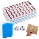 EatingBiting Large Size Chinese Mahjong Set 1.6 inches Board Game Classic  with 146+ Blue Colored Tiles, Wind Indicator and Dice Large + Mahjong Tiles Melamine English Instraction and Carrying Bag