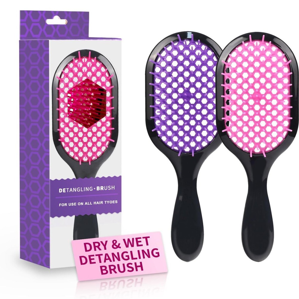Detangling Brush,2 Pack Detangler Brush, Gentle & Effective Detangling on Wet or Dry Fragile Hair Types,Ultra-light, Detangling Brsuh ventilated and antistatic hairbrush (Pink+purple) Detangling Brush,2 Pack Detangler Brush, Gentle & Effective Detangling on Wet or Dry Fragile Hair Types,Ultra-light, Detangling Brsuh ventilated and antistatic hairbrush (Pink+purple)