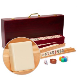 Yellow Mountain Imports American Mahjong Set - Classic Luxe with Wooden Case, Wooden Pusher Racks, Wind Indicator, Dice & Wright Patterson Scoring Coins