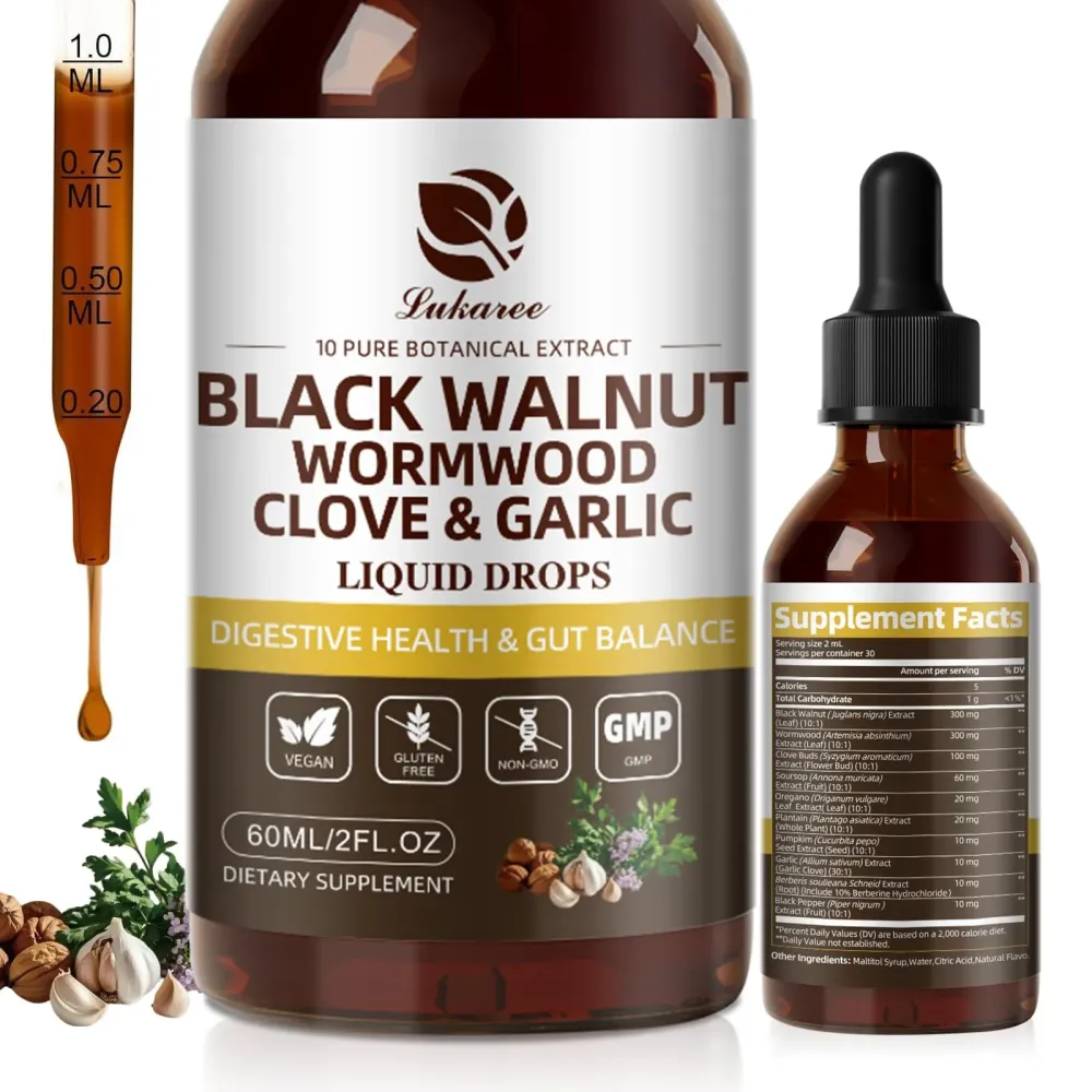 Lukaree Black Walnut Wormwood Tincture - Rapid Gut Cleanse & Digestive Health with Oregano Garlic & Berberine, 10:1 Ultra-Concentrated Liposomal Delivery (98% Absorption), Alcohol-Free Gut-Friendly Lukaree Black Walnut Wormwood Tincture - Rapid Gut Cleanse & Digestive Health with Oregano Garlic & Berberine, 10:1 Ultra-Concentrated Liposomal Delivery (98% Absorption), Alcohol-Free Gut-Friendly