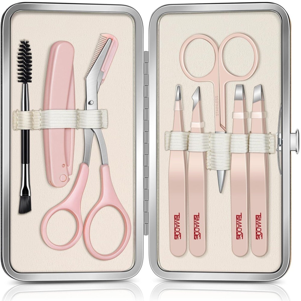TsMADDTs Tweezers for Women Facial Hair, 8 in 1 Eyebrow Kit with Tweezers, Eyebrow Trimmer Scissors, Razor, Brush with Travel Bag, Hair Plucking Daily Beauty Tools TsMADDTs Tweezers for Women Facial Hair, 8 in 1 Eyebrow Kit with Tweezers, Eyebrow Trimmer Scissors, Razor, Brush with Travel Bag, Hair Plucking Daily Beauty Tools