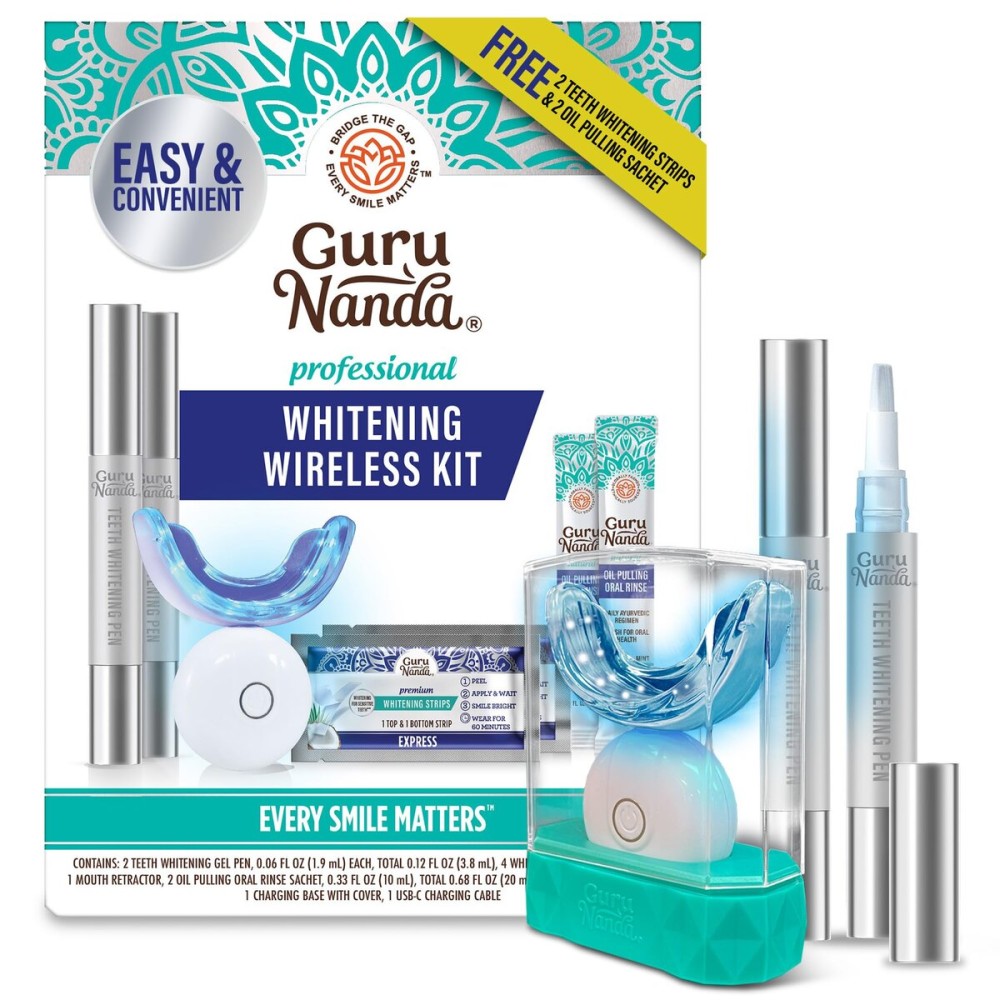 GuruNanda Professional Teeth Whitening Wireless Kit with LED Light & Whitening Pen, Helps Remove Surface Stains from Coffee, Food, Soda, 40 Treatments GuruNanda Professional Teeth Whitening Wireless Kit with LED Light & Whitening Pen, Helps Remove Surface Stains from Coffee, Food, Soda, 40 Treatments