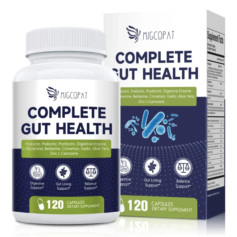 Migcopat Probiotic Prebiotic, Postbiotic & Digestive Enzymes for Digestive Health, 80 Billion CFU Probiotics Complete Gut Support with Berberine, Cinnamon, L-Glutamine, for Men & Women, 120 Capsules Migcopat Probiotic Prebiotic, Postbiotic & Digestive Enzymes for Digestive Health, 80 Billion CFU Probiotics Complete Gut Support with Berberine, Cinnamon, L-Glutamine, for Men & Women, 120 Capsules