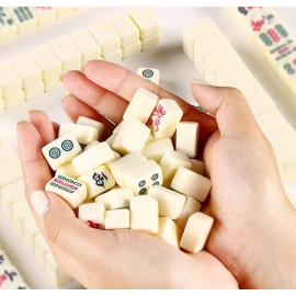 Mini Mahjong Set  Waterproof Guochao Mahjong Portable Mini Mahjong Internet Celebrity Creative Portable Outdoor Travel Mahjong with gife Box Carrying Travel Case,Mahjong Tile Game,2 Dice 4 Racks