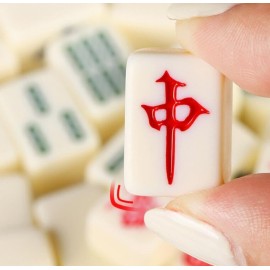 Mini Mahjong Set  Waterproof Guochao Mahjong Portable Mini Mahjong Internet Celebrity Creative Portable Outdoor Travel Mahjong with gife Box Carrying Travel Case,Mahjong Tile Game,2 Dice 4 Racks