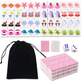 JHGCVX 2 Players Mahjong Block Set, 50 Pcs Pink Ocean Theme Mahjong Tile Game Set with Storage Bag and 2 Dice, Marine Life Patterns Mahjong Set for Family Interactive Play Set(1.18 x 0.86 x 0.59 inch) JHGCVX 2 Players Mahjong Block Set, 50 Pcs Pink Ocean Theme Mahjong Tile Game Set with Storage Bag and 2 Dice, Marine Life Patterns Mahjong Set for Family Interactive Play Set(1.18 x 0.86 x 0.59 inch)
