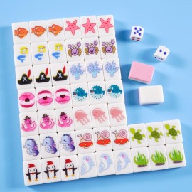 JHGCVX 2 Players Mahjong Block Set, 50 Pcs Pink Ocean Theme Mahjong Tile Game Set with Storage Bag and 2 Dice, Marine Life Patterns Mahjong Set for Family Interactive Play Set(1.18 x 0.86 x 0.59 inch)
