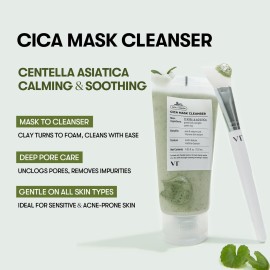 VT COSMETICS CICA Mask Cleanser, 2-in-1 Facial Wash, Non-Drying Clay Mask, Gentle Pore Care, Exfoliating, Hydrating, Centella Asiatica for Acne-Prone & Sensitive Skin, Korean Skincare (4.05 fl. oz) VT COSMETICS CICA Mask Cleanser, 2-in-1 Facial Wash, Non-Drying Clay Mask, Gentle Pore Care, Exfoliating, Hydrating, Centella Asiatica for Acne-Prone & Sensitive Skin, Korean Skincare (4.05 fl. oz)