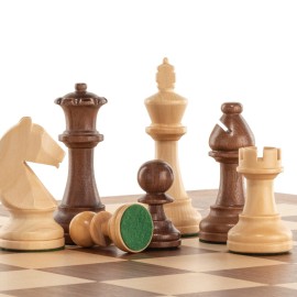 A&A Premium Triple Weighted Staunton Wooden Chess Pieces w/ 2 Extra Queen - King Height 3.75/9.5cm / 2 Storage Bags - Natural Walnut Wood