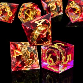 HAOMEJA Ring Magic Resin Dice Set 7Pcs with Bag Sharp Edge Polyhedral Dice, Apply to D&D Dungeons & Dragons Role-Playing Games D20, D12, D10, D8, D6, D4 Dice, Board Games Gift (Red & Gold Word) HAOMEJA Ring Magic Resin Dice Set 7Pcs with Bag Sharp Edge Polyhedral Dice, Apply to D&D Dungeons & Dragons Role-Playing Games D20, D12, D10, D8, D6, D4 Dice, Board Games Gift (Red & Gold Word)