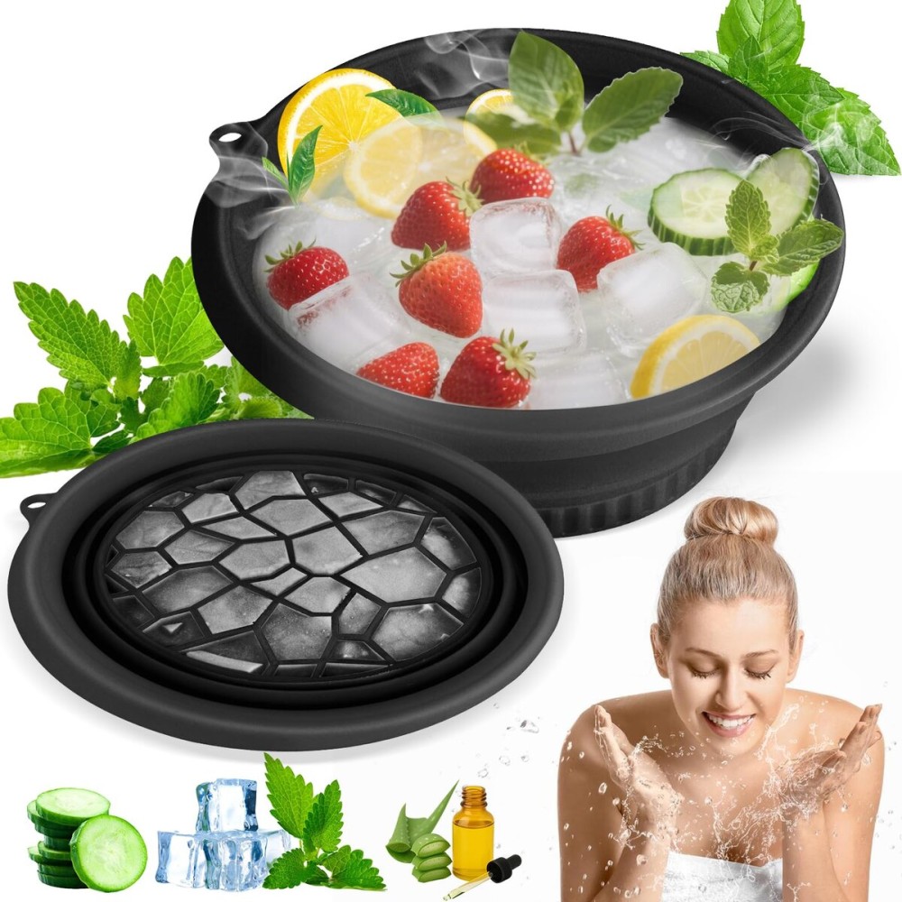 Face Bowl for Ice With Built-in Ice Tray Collapsible Silicone Facial Face Ice Bath Bowl Small Reusable Cold Plunge Basin is Portable,Perfect for Home Use,Camping,Travel Cold Bath Spa Tool & Black Face Bowl for Ice With Built-in Ice Tray Collapsible Silicone Facial Face Ice Bath Bowl Small Reusable Cold Plunge Basin is Portable,Perfect for Home Use,Camping,Travel Cold Bath Spa Tool & Black