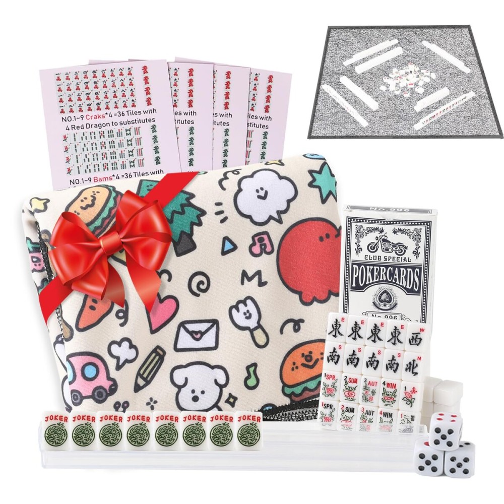 Travel Mini American Mahjong Set - 166 White Tiles Includes Jokers 0.8 White Melamine Material - with Instructions Cards and Game Tablecloth 4 All-in-One Racks and Pushers