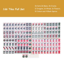 Travel Mini American Mahjong Set - 166 White Tiles Includes Jokers 0.8 White Melamine Material - with Instructions Cards and Game Tablecloth 4 All-in-One Racks and Pushers