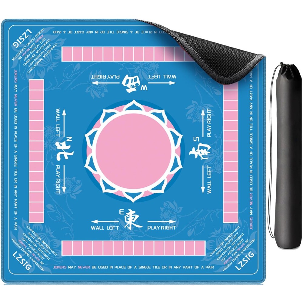 LZSIG Mahjong Mat with Rules 3333, 3mm Thickened Anti-Slip American Mahjong Table Mat with Portable Carry Bag, Durable Stitched Edges, No Creases, Noise Reduction Rubber Board Game Pad, Gift (Blue) LZSIG Mahjong Mat with Rules 3333, 3mm Thickened Anti-Slip American Mahjong Table Mat with Portable Carry Bag, Durable Stitched Edges, No Creases, Noise Reduction Rubber Board Game Pad, Gift (Blue)