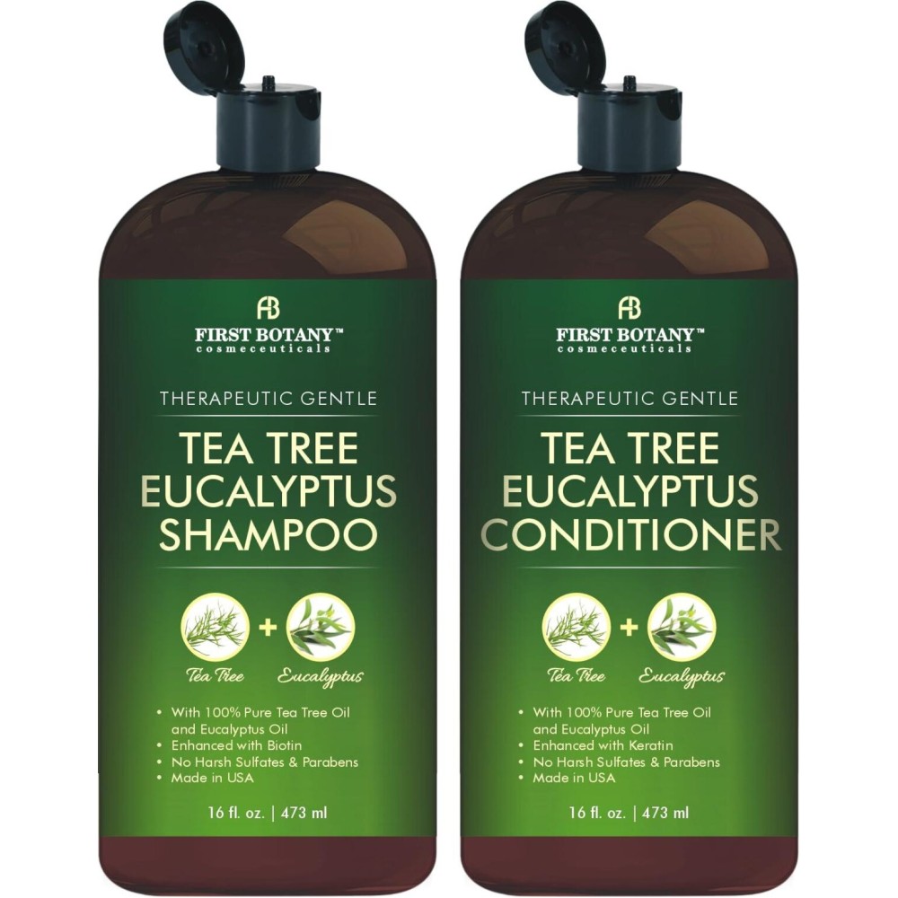 Tea Tree & Eucalyptus Shampoo and Conditioner Set - Clarifying & Scalp Care Formula with Activated Charcoal, Biotin & Keratin - Sulfate-Free, Made in USA - 16 fl oz x 2 Tea Tree & Eucalyptus Shampoo and Conditioner Set - Clarifying & Scalp Care Formula with Activated Charcoal, Biotin & Keratin - Sulfate-Free, Made in USA - 16 fl oz x 2