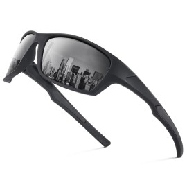 Fanshen Polarized Sunglasses for Men Women, Wrap Around Sunglasses for Mens Womens Cycling Fishing Running UV Protection (Black)