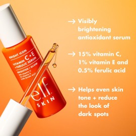 e.l.f. SKIN Bright Icon Vitamin C + E + Ferulic Serum, Brightening & Soothing Face Serum, Helps Even Skin Tone, Vegan & Cruelty-Free, 1 fl oz e.l.f. SKIN Bright Icon Vitamin C + E + Ferulic Serum, Brightening & Soothing Face Serum, Helps Even Skin Tone, Vegan & Cruelty-Free, 1 fl oz
