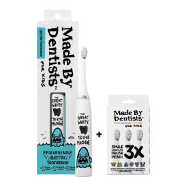 Made by Dentists Kids Electric Toothbrush - Rechargeable Vibrating Toothbrush with Timer, Includes 6 Replacement Heads, Gently Cleans Little Teeth, for Girls and Boys, Kids & Toddlers Age 2+, Shark Made by Dentists Kids Electric Toothbrush - Rechargeable Vibrating Toothbrush with Timer, Includes 6 Replacement Heads, Gently Cleans Little Teeth, for Girls and Boys, Kids & Toddlers Age 2+, Shark