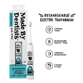 Made by Dentists Kids Electric Toothbrush - Rechargeable Vibrating Toothbrush with Timer, Includes 6 Replacement Heads, Gently Cleans Little Teeth, for Girls and Boys, Kids & Toddlers Age 2+, Shark Made by Dentists Kids Electric Toothbrush - Rechargeable Vibrating Toothbrush with Timer, Includes 6 Replacement Heads, Gently Cleans Little Teeth, for Girls and Boys, Kids & Toddlers Age 2+, Shark