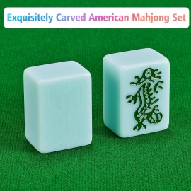YANMEIYA American Mahjong Set 166 Mahjong Tiles 1.6-inch Large Mahjong Set Lantian Jade Premium American Mahjong Tile Set with Storage Bag