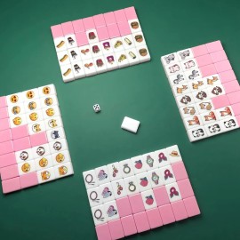WELLATENT 4 Players Seaside Escape Game Blocks Mahjong Sets with 36mm 129 Pink Tiles Animal and Food and Emoji and Accessories Pattern with Bag. WELLATENT 4 Players Seaside Escape Game Blocks Mahjong Sets with 36mm 129 Pink Tiles Animal and Food and Emoji and Accessories Pattern with Bag.