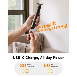 Trimcoo [2025 Upgraded Beard & Body Hair Trimmer for Men [All-in-One] USB-C Fast Charging, Groin & Ball Hair Painless Electric Shaver, Travel Razors, Waterproof Wet/Dry Groomer, Black(Lite)