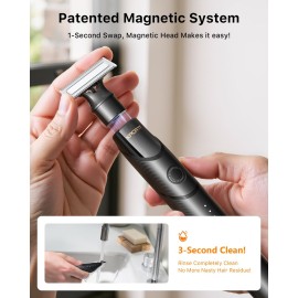 Trimcoo [2025 Upgraded Beard & Body Hair Trimmer for Men [All-in-One] USB-C Fast Charging, Groin & Ball Hair Painless Electric Shaver, Travel Razors, Waterproof Wet/Dry Groomer, Black(Lite)