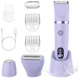 Zivelier 3-in-1 Electric Razor IPX7 Waterproof Bikini Trimmer Wet & Dry Use Painless Personal Trimmer Groomer for Ladies Face Body Legs Bikini Public Hairs Electric Lady Shaver with Replaceable Heads