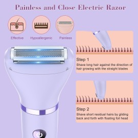 Zivelier 3-in-1 Electric Razor IPX7 Waterproof Bikini Trimmer Wet & Dry Use Painless Personal Trimmer Groomer for Ladies Face Body Legs Bikini Public Hairs Electric Lady Shaver with Replaceable Heads Zivelier 3-in-1 Electric Razor IPX7 Waterproof Bikini Trimmer Wet & Dry Use Painless Personal Trimmer Groomer for Ladies Face Body Legs Bikini Public Hairs Electric Lady Shaver with Replaceable Heads
