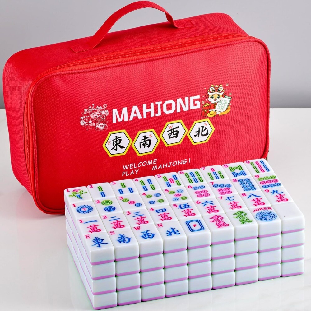 YANMEIYA Pink American Mahjong Tile Set 166 American Mahjong Set 1.6-inch Large Mahjong Tiles and Mahjong Storage Bag