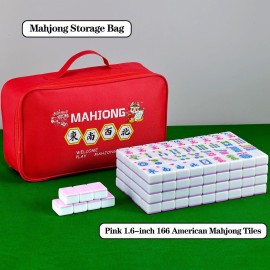 YANMEIYA Pink American Mahjong Tile Set 166 American Mahjong Set 1.6-inch Large Mahjong Tiles and Mahjong Storage Bag