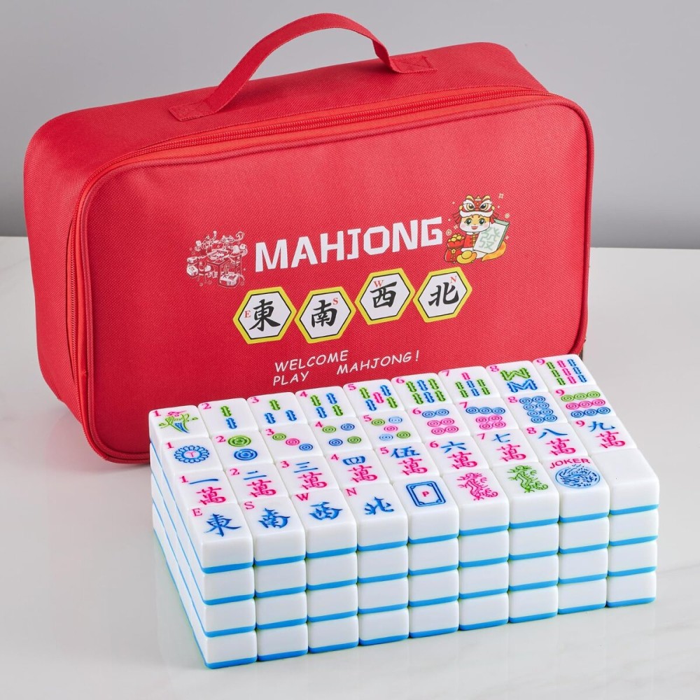 YANMEIYA Blue American Mahjong Tile Set 166 American Mahjong Set 1.6-inch Large Mahjong Tiles and Mahjong Storage Bag