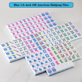 YANMEIYA Blue American Mahjong Tile Set 166 American Mahjong Set 1.6-inch Large Mahjong Tiles and Mahjong Storage Bag