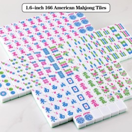 YANMEIYA American Mahjong Tile Set 1.6-inch Green Mahjong Tile Set 166 Pieces American Mahjong Set and Mahjong Storage Bag