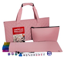 American Mahjong Set with Pink Bag, 166 White Tiles, 4 All-in-One Rack/Pushers, Mahjong Tiles Set (Ma Jong, Mah-Jongg, Majiang)