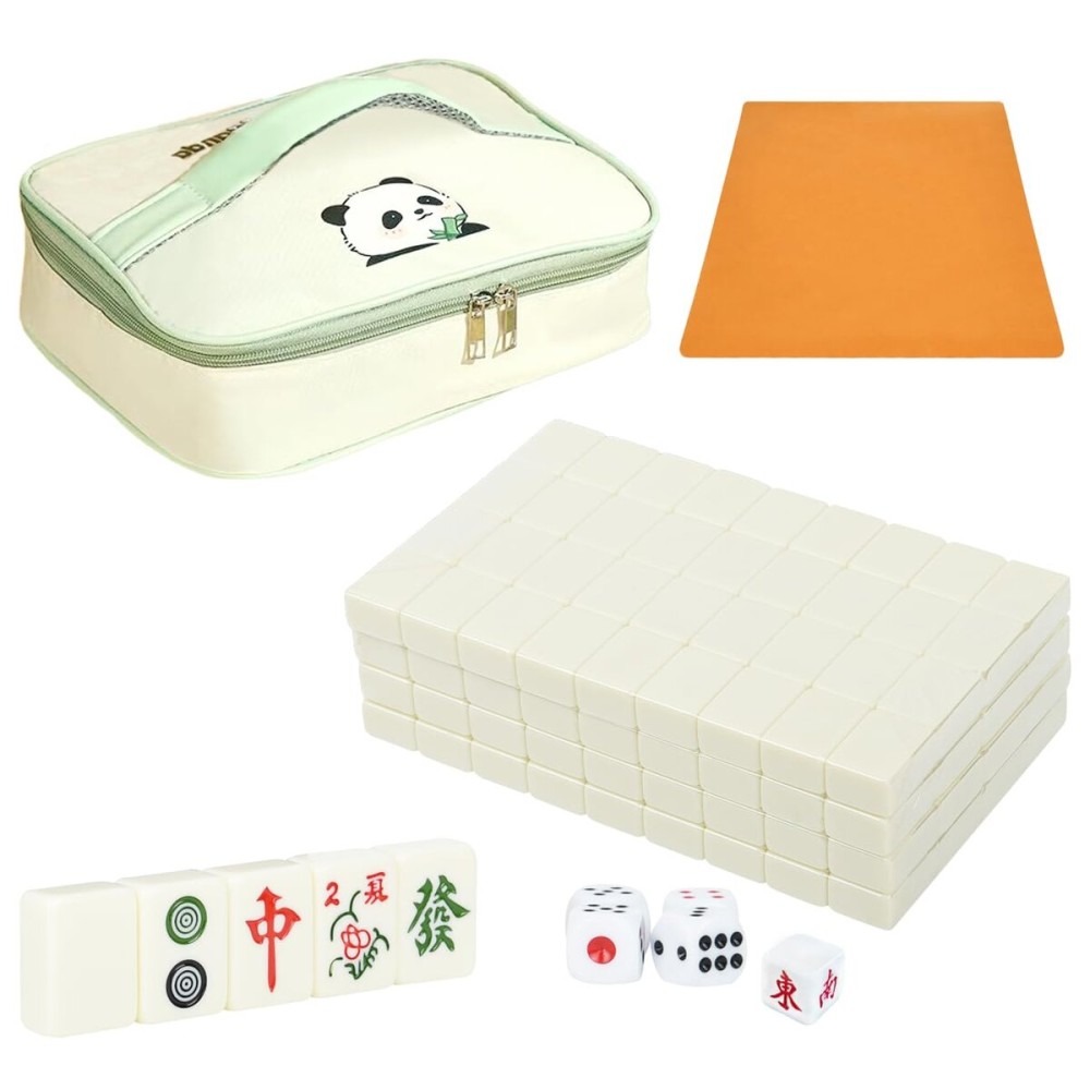 TWBTC Chinese Mahjong Set 1.25 (32mm) Creamy White - 144 Durable Melamine Tiles with Travel Handbag, 8 Blank Spares | Complete Portable Game Set for Travel & Family