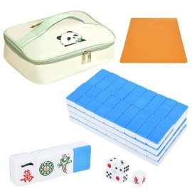 TWBTC Chinese Mahjong Set 1.25 (32mm) Blue - 144 Durable Melamine Tiles with Travel Handbag, 8 Blank Spares | Complete Portable Game Set for Travel & Family
