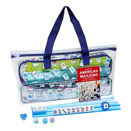 American Mahjong Tile Set with Clear Bag, 166 White Tiles, 4 All-in-One Rack/Pushers, Mahjong Set (Ma Jong, Mah-Jongg)