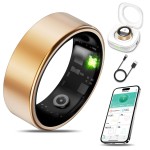 Smart Health Ring for Women Men Fitness Tracker with Heart Rate, Blood Oxygen, Blood Pressure, Sleep Monitoring, Step Counting, IP68 Waterproof for iPhone and Android, No Subscription Fee, Gold 7