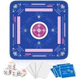 Qwiayeal Mahjong Mat with Rules for Table with 6 Mahjong Playing Instructions,4 Mahjong Tile Mixer & 4 Dice,Non-Slip and Silent Travel Mahjong Set for Mahjong/Poker/Board Games/Card Games/Dominoes