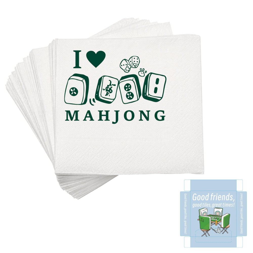Mahjong Napkins - 4 Packs, 80 Sheets Total, Eco-Friendly Degradable Wood Pulp, Food-Grade Material, Printed Good Friends, Good Tiles, Great Times for Game Nights, Parties, Mahjong Gatherings Mahjong Napkins - 4 Packs, 80 Sheets Total, Eco-Friendly Degradable Wood Pulp, Food-Grade Material, Printed Good Friends, Good Tiles, Great Times for Game Nights, Parties, Mahjong Gatherings