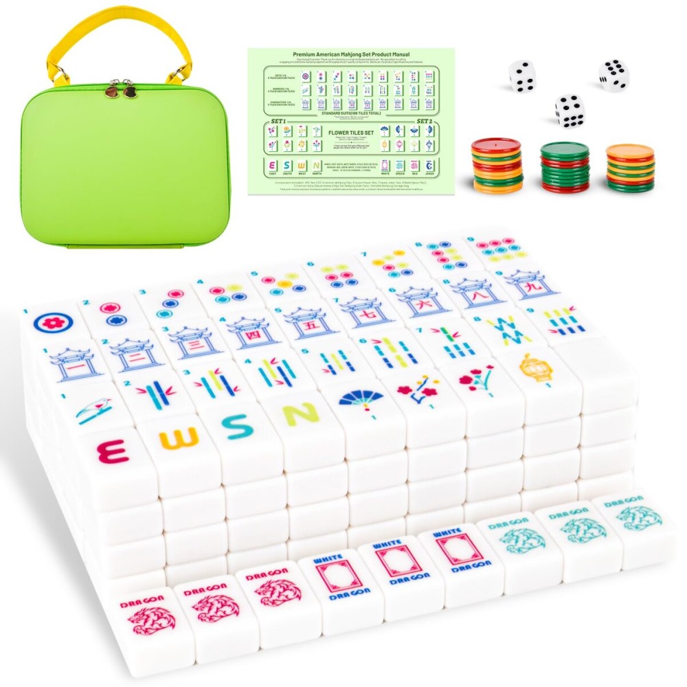 American Mahjong Tile Set Equipped with Mahjong Cards 2025, 166 Quality White Tiles,1.2 inch American Mahjong Game Set with Carrying Bag/Dice/Chips, Creative Design Patterns, Ideal Mahjong Gifts American Mahjong Tile Set Equipped with Mahjong Cards 2025, 166 Quality White Tiles,1.2 inch American Mahjong Game Set with Carrying Bag/Dice/Chips, Creative Design Patterns, Ideal Mahjong Gifts